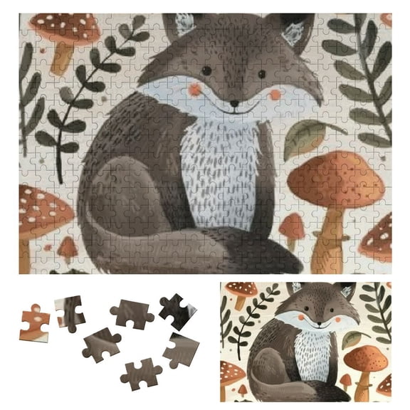 JRXY Fox, Mushrooms, Leaves Wooden Jigsaw Puzzle Challenging Difficult Wood Puzzles for Adults Gift for Family Friends 300 PCS