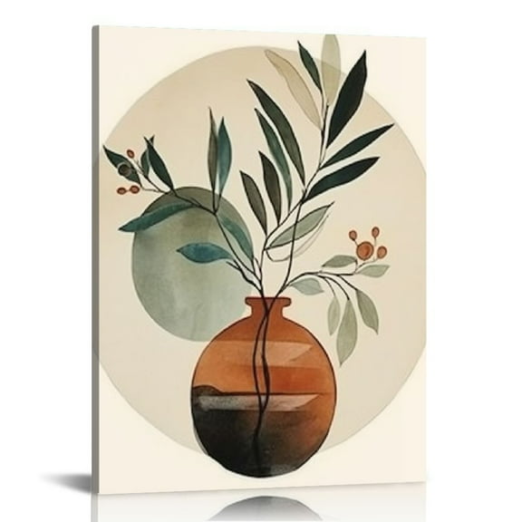 JRXY Framed Boho Wall Art for Bedroom Minimalist Botanical Mid-Century Modern Decor Beige Aesthetic Canvas Print Living Room Bathroom, Ready to Hang 12x16 in