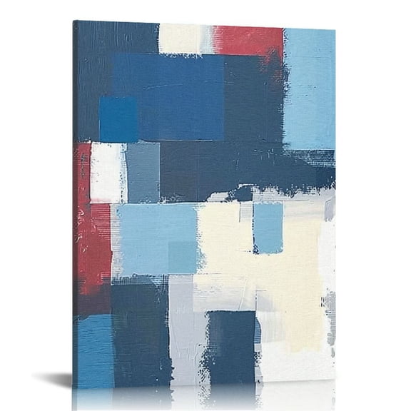 JRXY Framed Canvas Print Wall Art Mid-Century Blue and Gray Color Blocks Abstract Shapes Illustrations Modern Art Colorful Multicolor for Living Room, Bedroom, Office 12x16 in