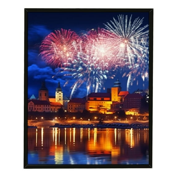 JRXY  Framed Canvas Print Wall Art Set European Night Fireworks Festival Celebrations & Holidays Cityscape Photography Realism Landscape Colorful for Living Room, Bedroom, Office  pattern3