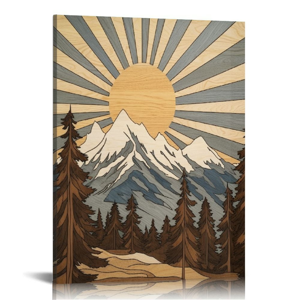 JRXY Framed Canvas Print Wall Art Western Decor Winter Snowy Mountain