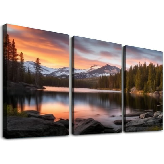 JRXY Framed Canvas Wall Art Print On Canvas Bear Lake in Rocky Mountain National Park Summer Sunrise Pictures Posters Artwork Ready to Hang Wall Decor 12''x16''X3 Panels 12x16x3pcs