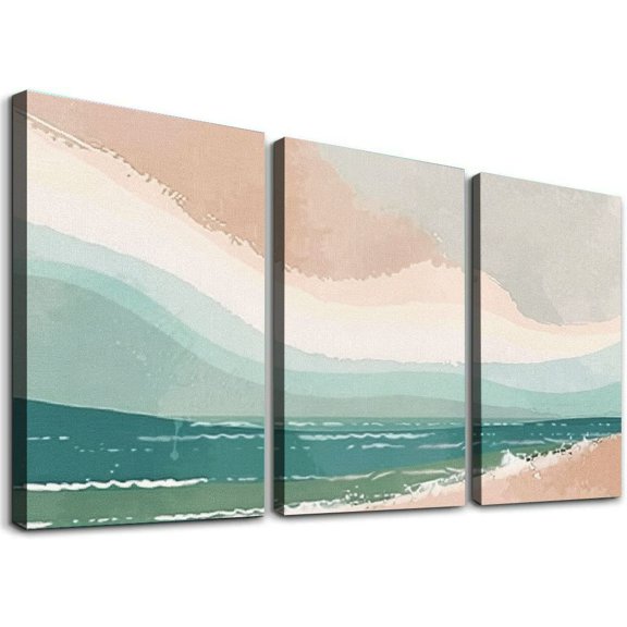 JRXY Framed Pastel Ocean Sunshine Sunset Horizon Wall Art, Nature Wilderness Illustrations Wall Decor Prints, Minimal Wall Décor for Living Room, Bedroom,3 pcs 12x16x3pcs