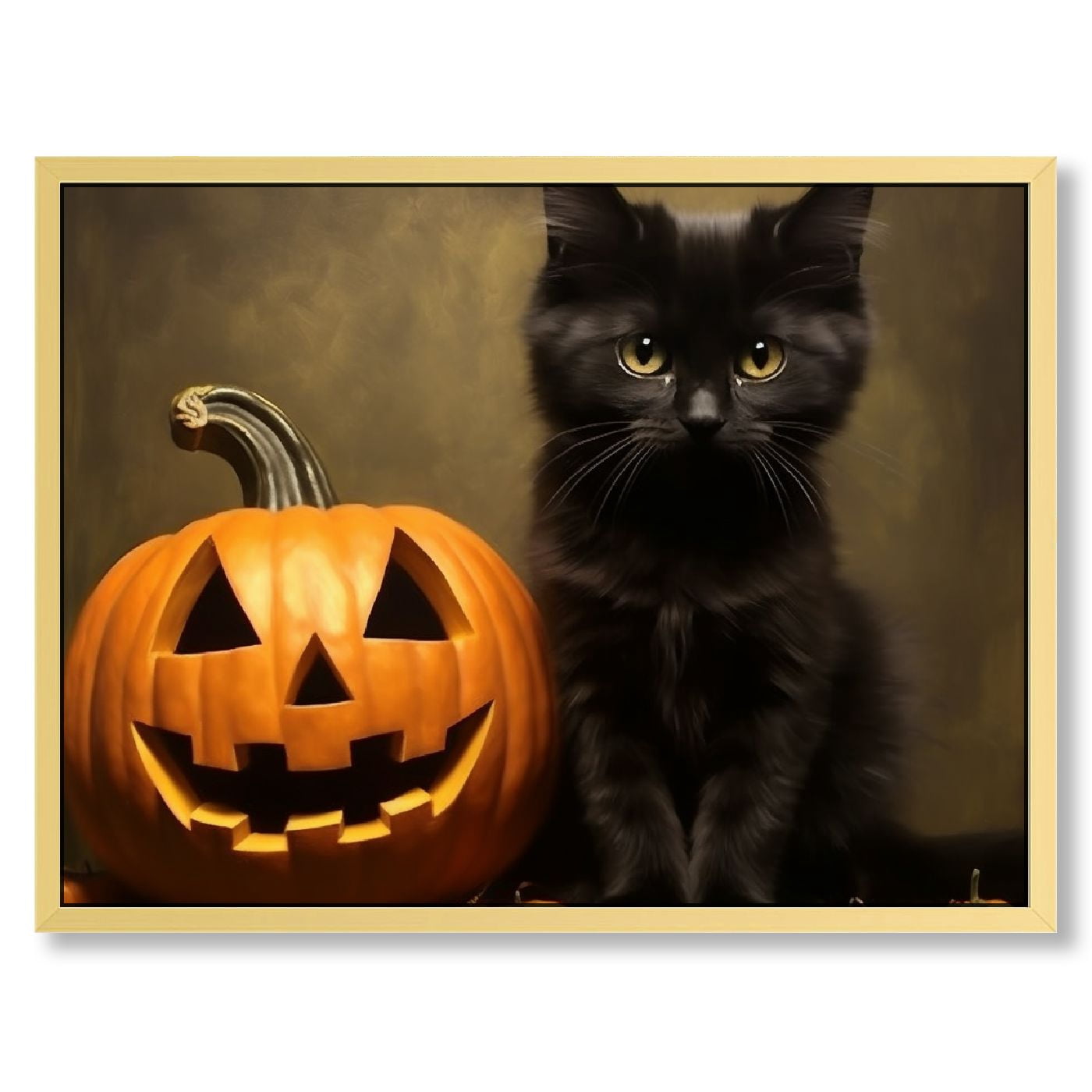 JRXY Framed Vintage Halloween Canvas Wall Art Cute Black Cat Witchy ...