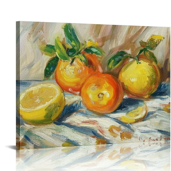 JRXY Framed Wall Art, Vintage Still Life Wall Art Home Decor, Classical Farmhouse Fruit Painting for Kitchen, Dining Decor(Lemons and Orange) 20x16in