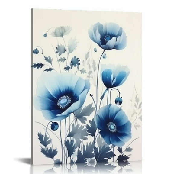 JRXY Framed Wildflowers Floral Botanical Poster Prints Canvas Painting Artwork for Home Decoration - Navy Blue Theme for Bedroom Wall Decor 16x20 in