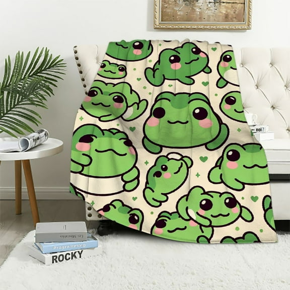 JRXY Frog Flannel Fleece Blanket White