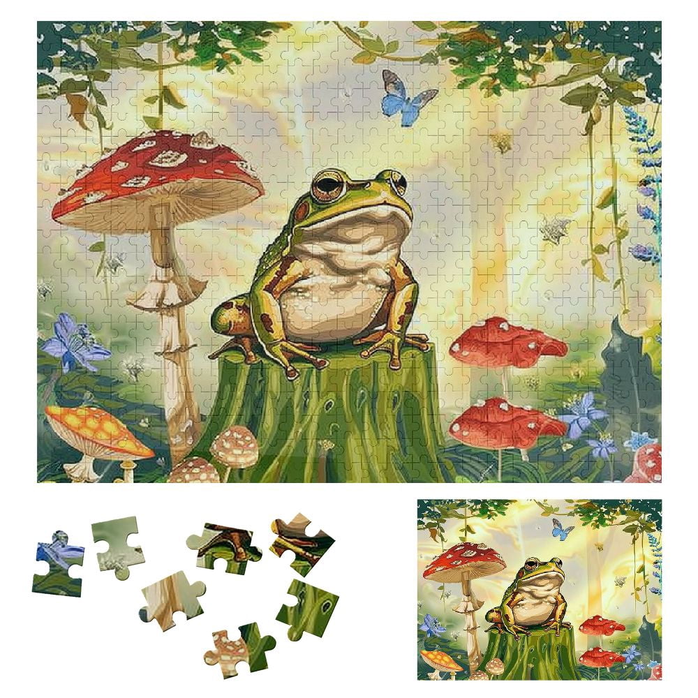 JRXY Frog Mushroom Forest Wooden Jigsaw Puzzle Challenging Difficult ...