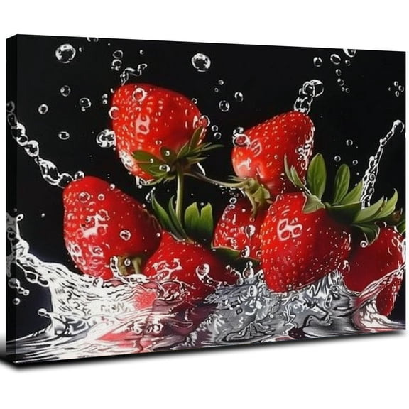 JRXY Fruit Prints Canvas Wall Art Kitchen Decor Fresh Strawberry Fruit in Water Pictures Posters Modern Landscape Artwork for Dining Room Living Room Bedroom 16x12inch