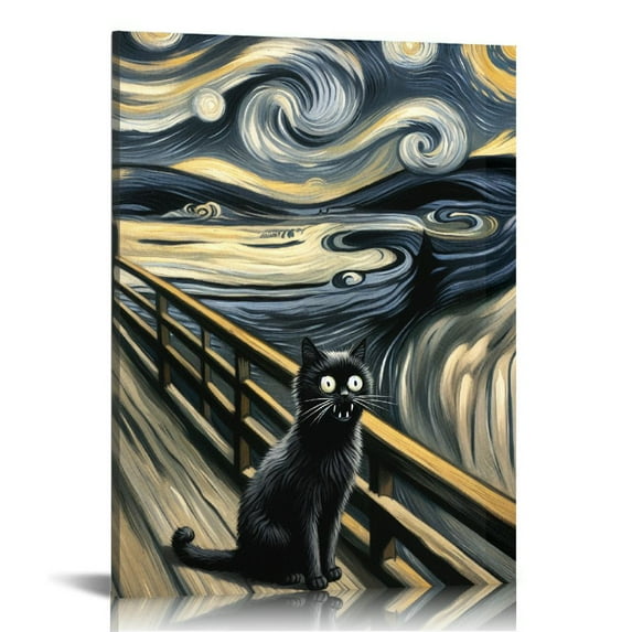 JRXY Funny Black Cat Wall Art Set of Vintage Monet Matisse Canvas Retro Artwork Posters For Room Aesthetic Living Room Bathroom Bedroom Decor pattern2