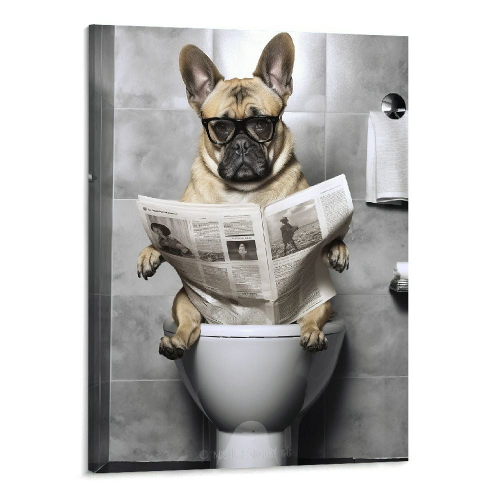 JRXY Funny Dog Bathroom Wall Art Black and White Dog Toilet Picture ...