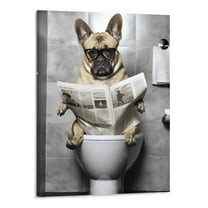 JRXY Funny Dog Bathroom Wall Art Black and White Dog Toilet Picture Canvas Bulldog Bathroom Decor Modern Painting Home Wall Decor For Bathroom Framed Wall Art Ready To Hang 16x20 Inch 16x20in