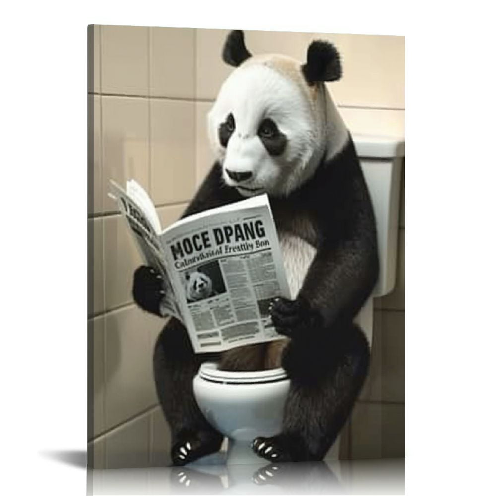 JRXY Funny Panda Bathroom Canvas Wall Art Cute Panda In Toilet Posters ...