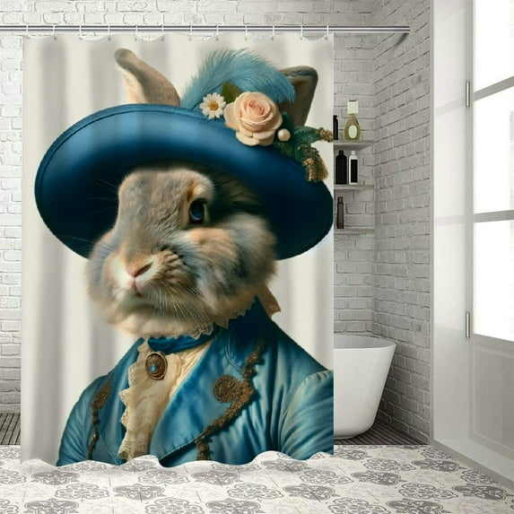 JRXY Funny Rabbit Portrait Dressed Bunny Animal Shower Curtain Multiple Sizes White