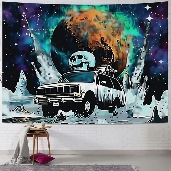 JRXY Funny Space Astronaut Alien Tapestry for Bedroom Decor - Cool Space Man Trippy Universe Bus Planet Galaxy Art Wall Hanging for School College Dorm Boys Room Decor Wall Posters Painting