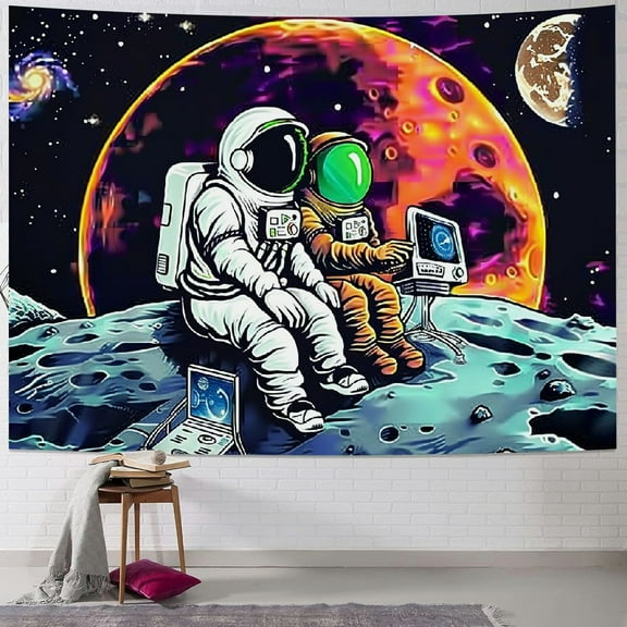 JRXY Funny Space Astronaut Alien Tapestry for Men Bedroom, Cool Trippy Universe Planet Art Tapestries Wall Hanging College Dorm Room Decor, Psychedelic Galaxy Poster Painting