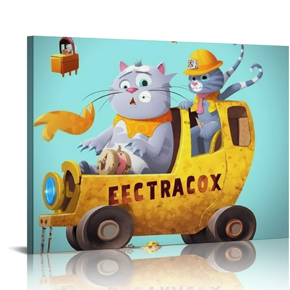 JRXY  Funny Yellow Excavator Canvas Wall Art Construction Trucks Inspirational Quote Art Print for Kids Room Wall Decor Stretched and Framed Ready to Hang  pattern1