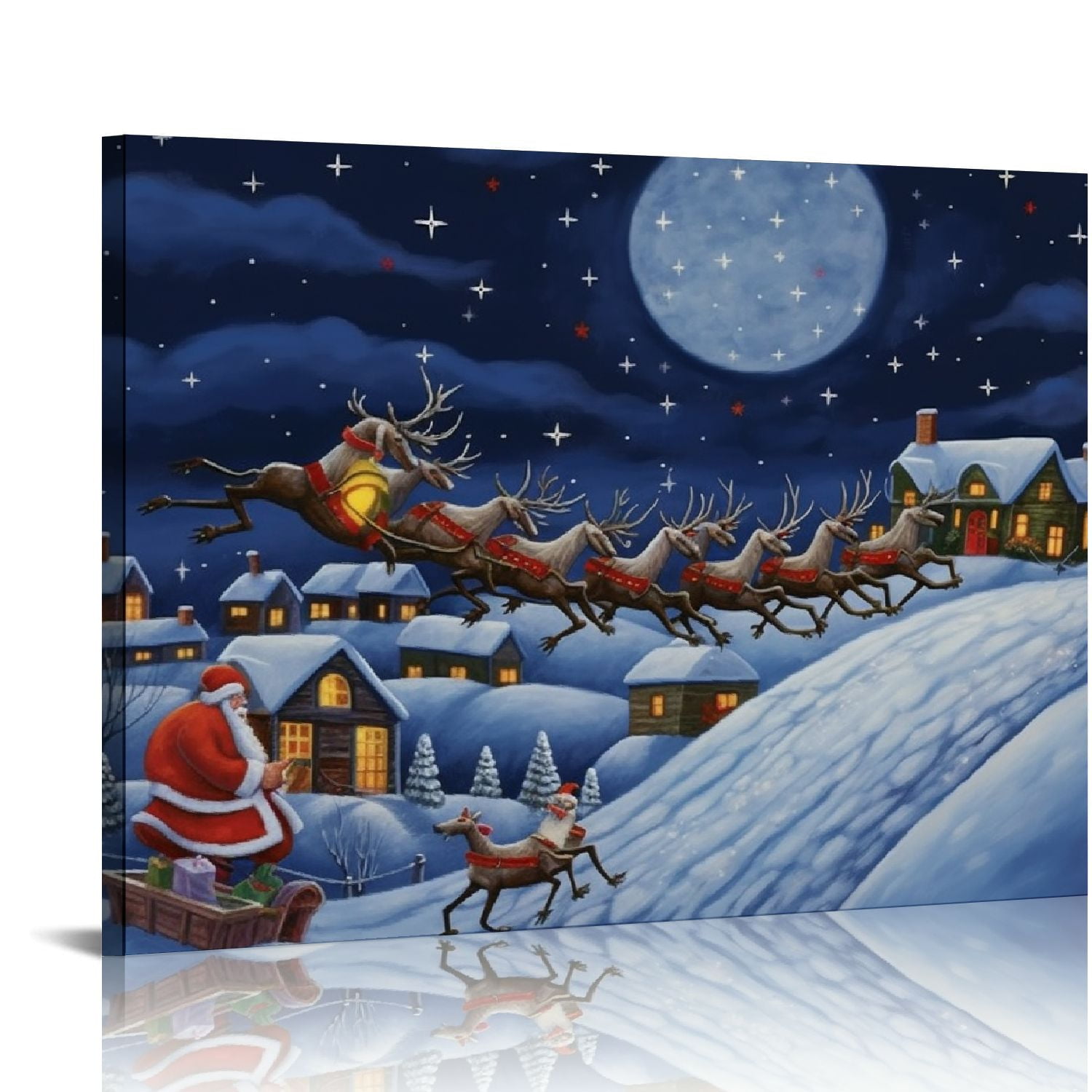 JRXY  Gallery Wrapped Canvas Christmas Wall Art Print for Holiday Decor,  Santa with Sleigh pattern2