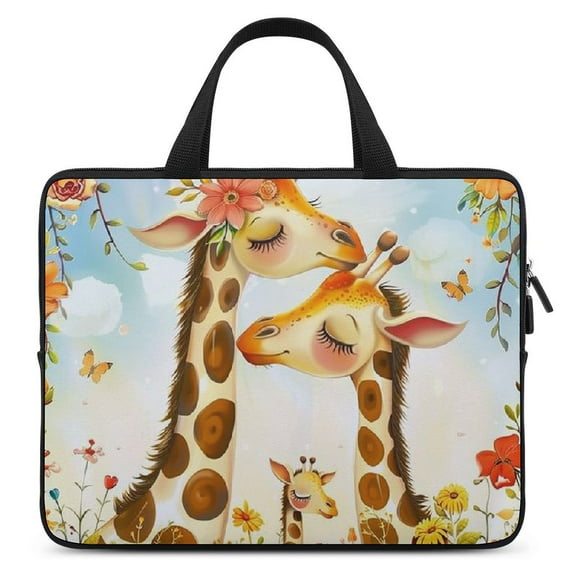 JRXY Giraffes Grass Flowers Laptop Bag Diving Fabric Soft Carrying Travel Case Idea 12inch