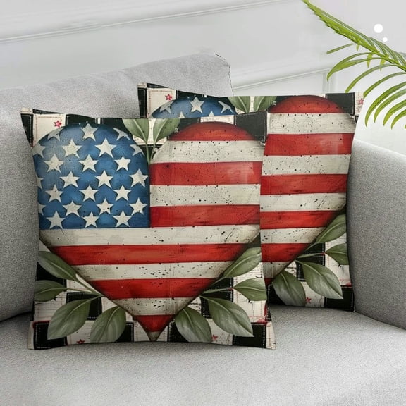 JRXY God Bless America Buffalo Plaid Love Hearts Throw Pillow Covers,4th of July Patriotic Independence Memorial Day Liberty Cushion Case for Sofa Couch Set of 2 20x20in