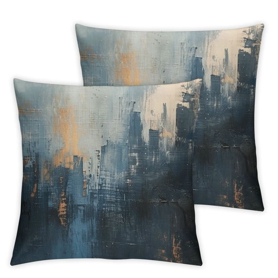 JRXY Gold and Blue Abstract Art Printed Pillowcase Set of 2 White
