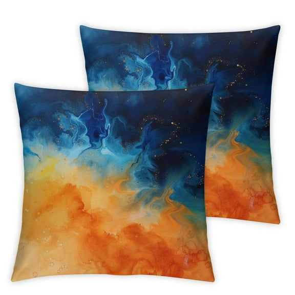 JRXY Gold and Blue Abstract Art Printed Pillowcase Set of 2 White