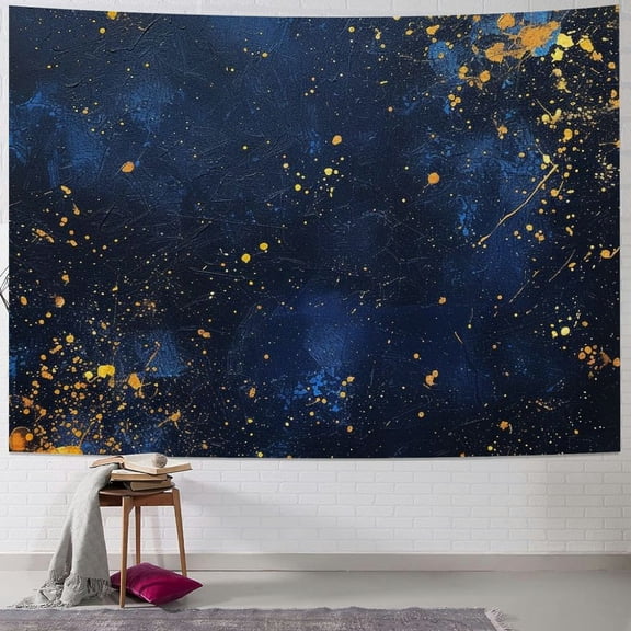 JRXY Gold and Blue Abstract Art Tapestry Painting