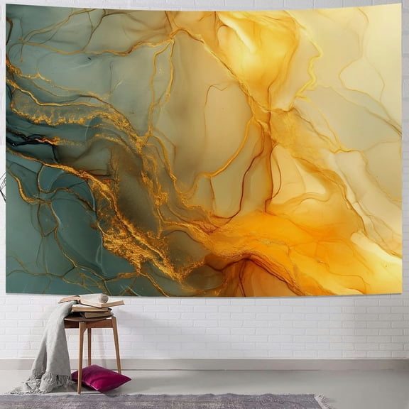 JRXY Gold and Blue Abstract Art Tapestry Painting
