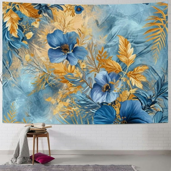 JRXY Gold and Blue Abstract Art Tapestry Painting