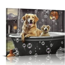 JRXY  Golden Retriever Dogs Wall Art Farmhouse Bathroom Decor Wall Pictures Funny Dog Sitting in Bathtub Canvas Print Painting Rustic Dogs Wall Décor for Bathroom Framed Artwork 20x16in
