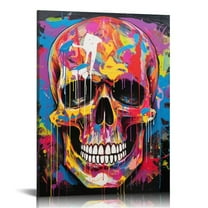 JRXY Gothic Graffiti Canvas Wall Art Skeleton Poster Print Skull Halloween Decor Abstract Pop Painting Pictures for Home Office 12x16 in