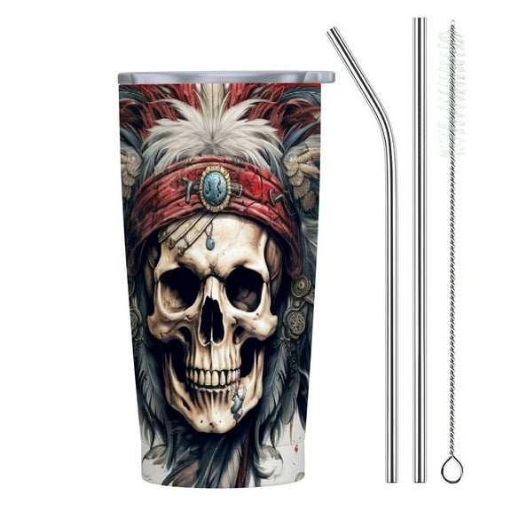 JRXY Gothic Native Skull Stainless Steel Tumbler Coffee Travel Cup 20oz Birthday Christmas Halloween Gift 20oz
