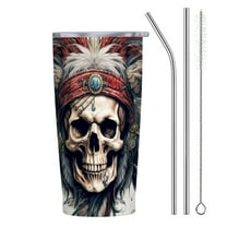 JRXY Gothic Native Skull Stainless Steel Tumbler Coffee Travel Cup 20oz Birthday Christmas Halloween Gift 20oz