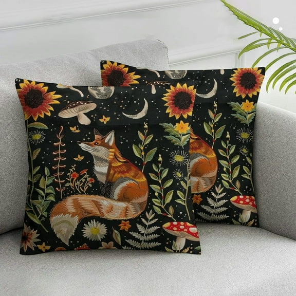 JRXY Gothic Nature Pillow Cover  Butterfly Moth Flower Mushroom Rustic Garden Square Throw Pillow Cover for Adult Bedroom Decor Star Moon Sun Boho Style Decorative Cushion Cover,2 Pack White