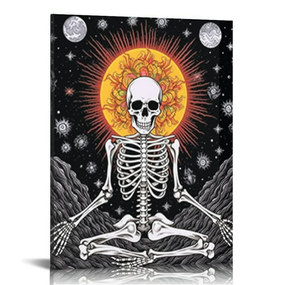 JRXY Gothic Skull Canvas Wall Art Prints Meditation Yoga Skeleton Paintings Halloween Themed Decor for Bathroom Bedroom Living Room Home Decorations 12x16 in