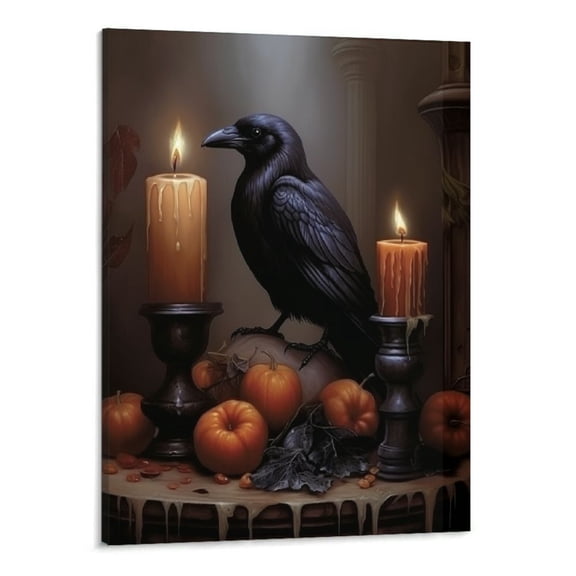 JRXY Gothic Wall Art Crow Poster Dark Academia Paintings Vintage Canvas Artwork 16x20inch 16x20in