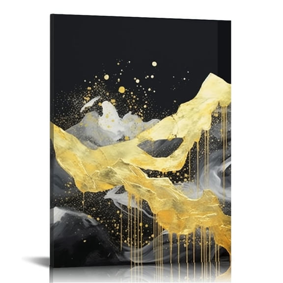 JRXY Gray Black and Gold Canvas Wall Art Abstract Paintings Modern Marble Poster 12x16inch 16x20 in