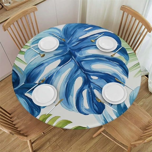 JRXY Great for Home Kitchen/Parties/Holiday Dinner Palm Leaves Tablecloth White