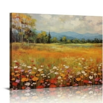 JRXY Halloween Autumn Fall Wildflower Canvas Print Vintage Landscape Wall Art Decor Thanksgiving Orange Flower Rustic Posters Warm No 20x16in