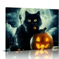 thumbnail image 1 of JRXY Halloween Black Cat Canvas Wall Art Print Cute Cat Theme for Home Office Decor 20x16in, 1 of 6