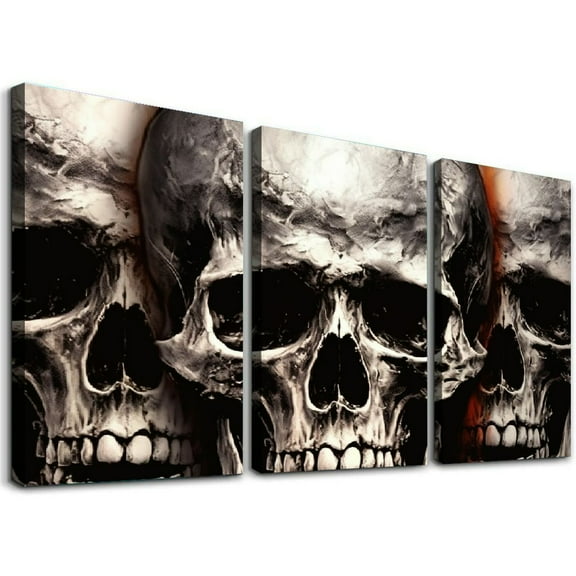 JRXY Halloween Canvas Wall Art Horror Black and White Skeleton Pictures Vintage Gothic Creepy Scary Painting Prints for Bedroom Living Room Decor 12''x16''X3 Panels 12x16x3pcs