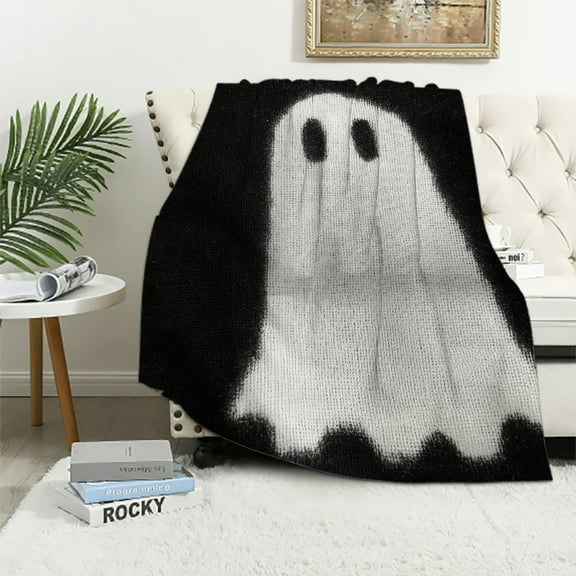 JRXY Halloween Ghost Throw Blanket Flannel Fleece Anti-Pilling Soft Cozy Plush Spooky Home Decor for All Seasons 40x50in