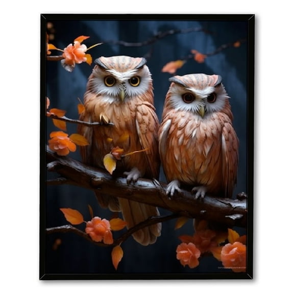 JRXY Halloween Owl Pumpkin Ghost Face Artwork Canvas Print Framed Wall Art Tree Branch Moon on Linen 12x16in for Bedroom Living Room Decor 16x20in