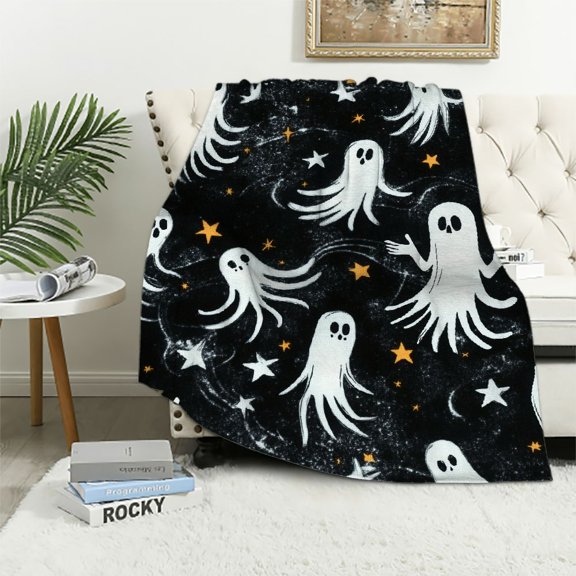 JRXY Halloween Throw Blanket Soft Cozy Plush Warm Blanket for Sofa Couch Bed Ghost Hands Stars Pattern All Seasons 100×130cm 130×150cm 150×200cm 50x60in