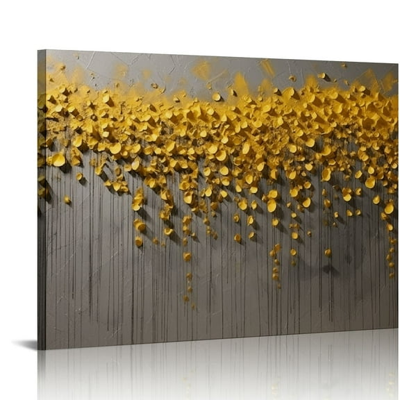 JRXY Hand Painted 3D Floral Textured Canvas Wall Art Large Gold Abstract Wall Paintings for Home Decorations Modern Oil Paintings on Canvas Ready to Hang 20x16in