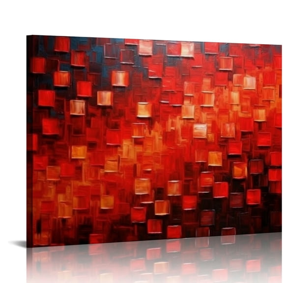 JRXY Hand Painted Modern Oil Painting Texture Red Abstract Canvas Wall Art Decoration Picture Contemporary Artwork Framed Ready to Hang 16x12in