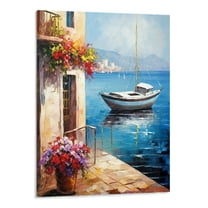 JRXY Handmade Mediterranean Landscape Painting - 16x20 Inch  3D Wall Art for Home Decorations - Framed Abstract Canvas Wall Art - Contemporary Texture Wall Decor 16x20in