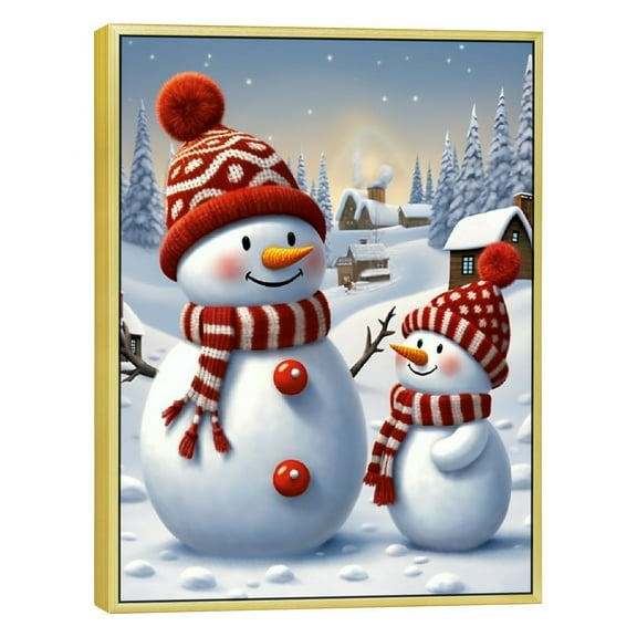 JRXY Happy Snowman Picture Decor Wall Art Winter Snow Scene Poster Canvas Print 12x16inch 12x16in