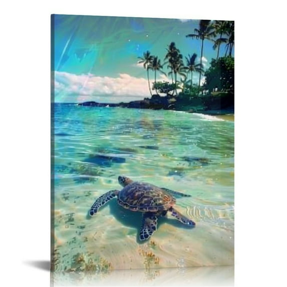 JRXY Hawaii, Green Sea Turtle (Chelonia Canvas Wall Art Print, Sea Turtle Artwork 16x20 in