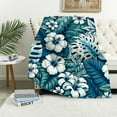 thumbnail image 1 of JRXY Hawaiian Tropical Hibiscus Flannel Fleece Blanket White, 1 of 6